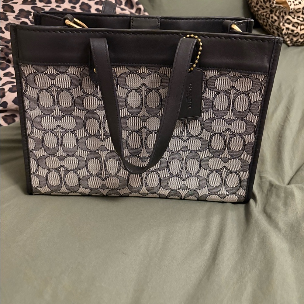 Coach Signature Jacquard Satchel in Black and Cream - Picture 11 of 13